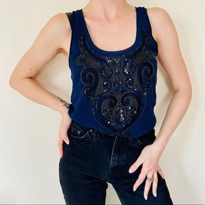 EXPRESS SEQUINED Tank Top navy blue